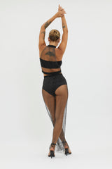 Moon Rock Diamante Mesh Pants Black