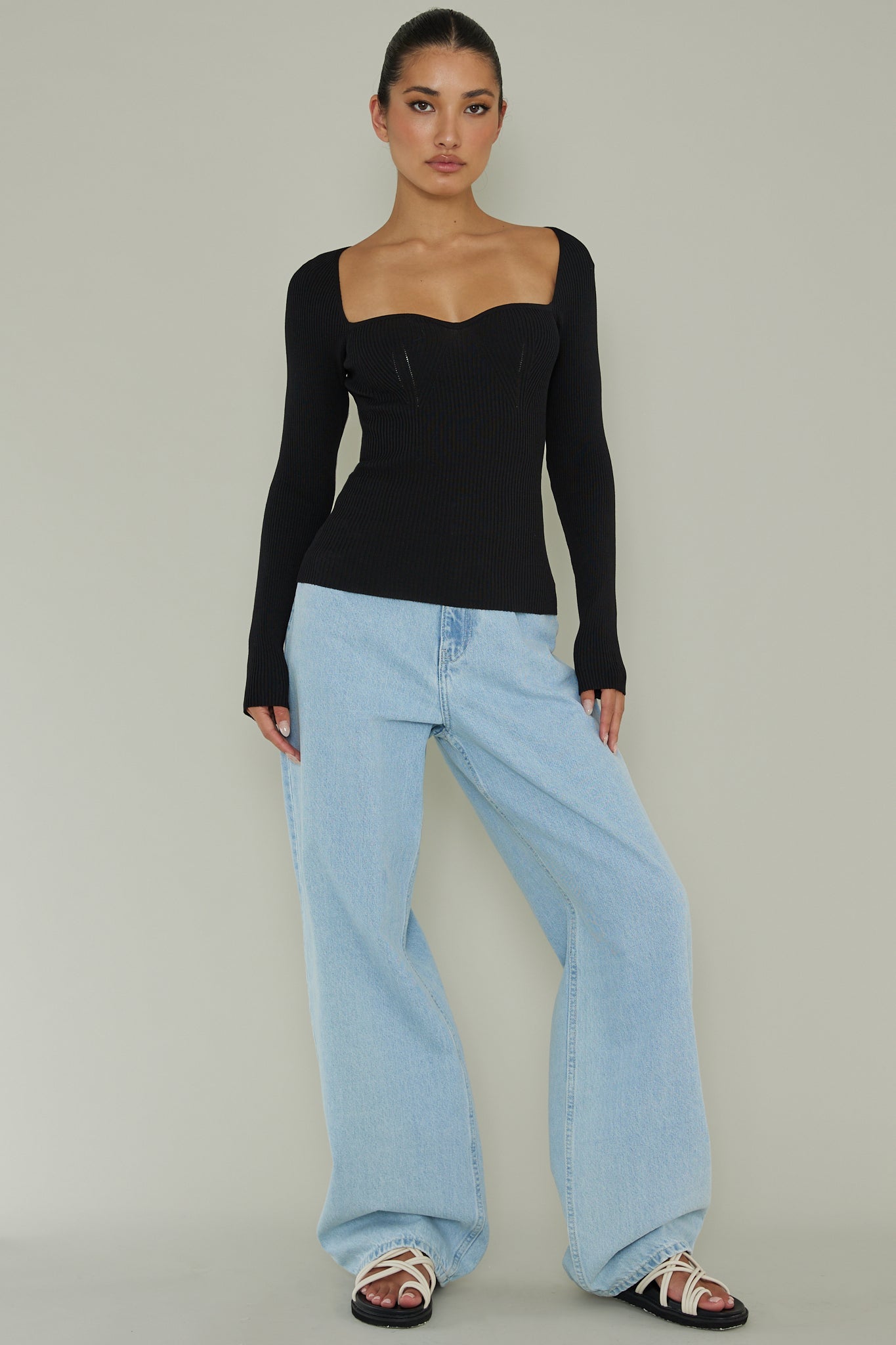 Switch Focus Long Sleeve Knit Top Black