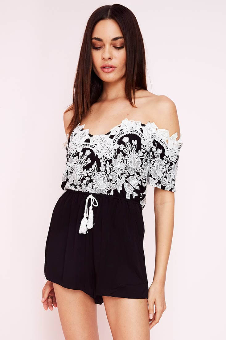 Inaya Dressy Lace Romper Black