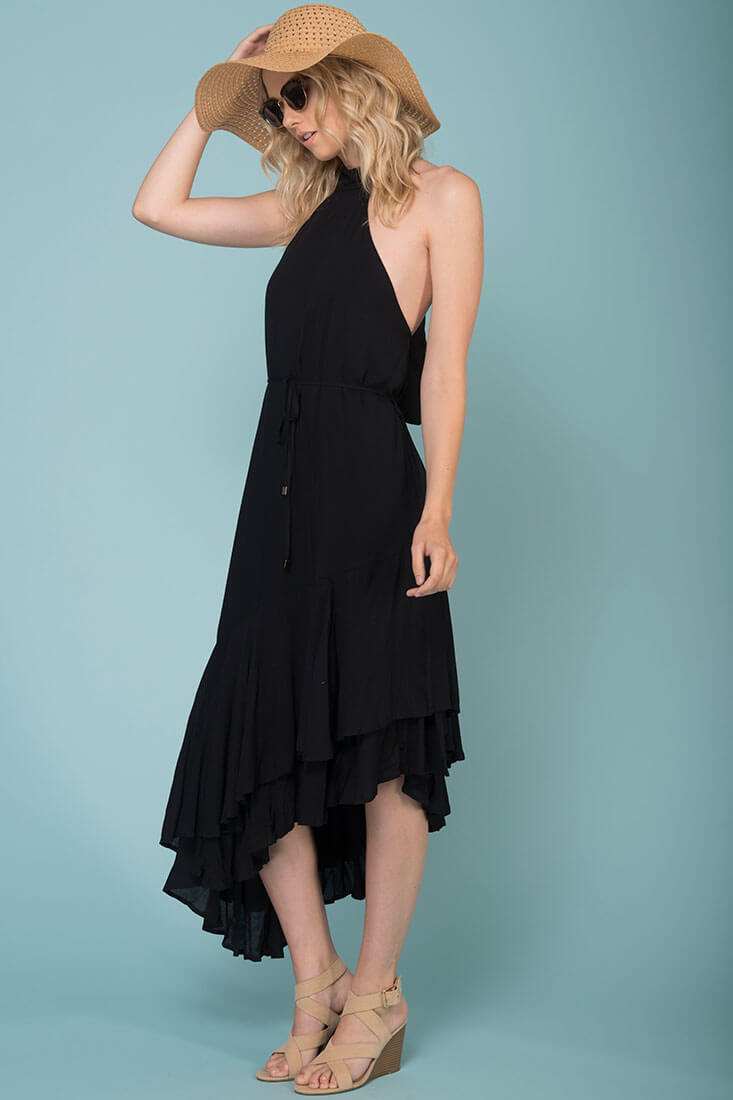 Myah Open Back Midi Dress Black