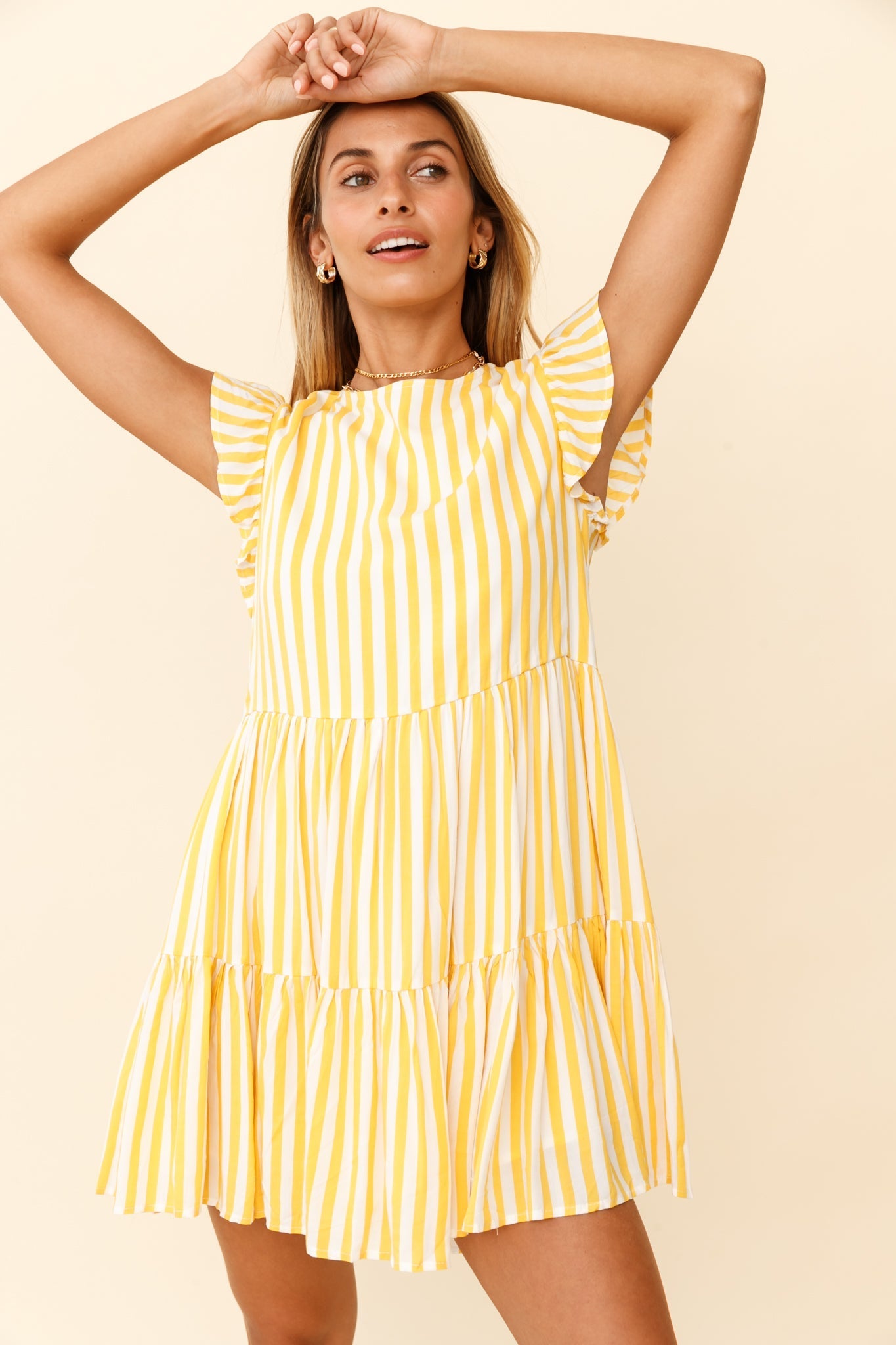Louise Cap Sleeve Shift Dress Yellow Stripe