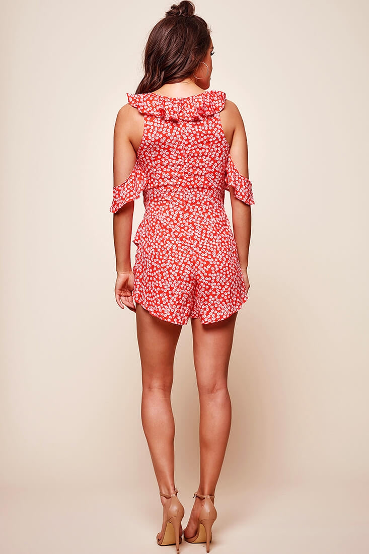 Izzy Layered Ruffle Romper Red