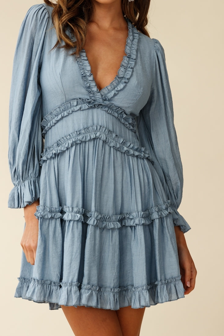 Laney Cutout Back Balloon Sleeve Dress Midnight Blue