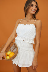 Remember Me Frill Trim Embroidery Textured Crop Top White