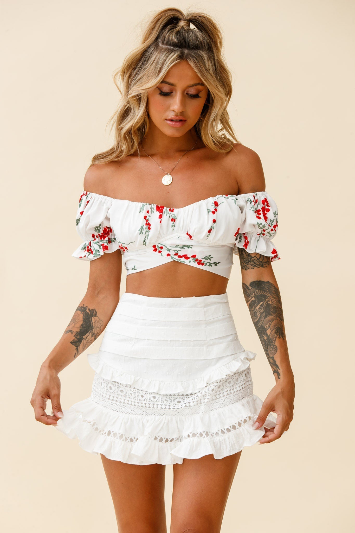 Perfect Timing Pleated Waist Frill Trim Mini Skirt White