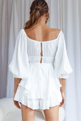 Josephina Lace-Up Front Balloon Sleeve Romper White