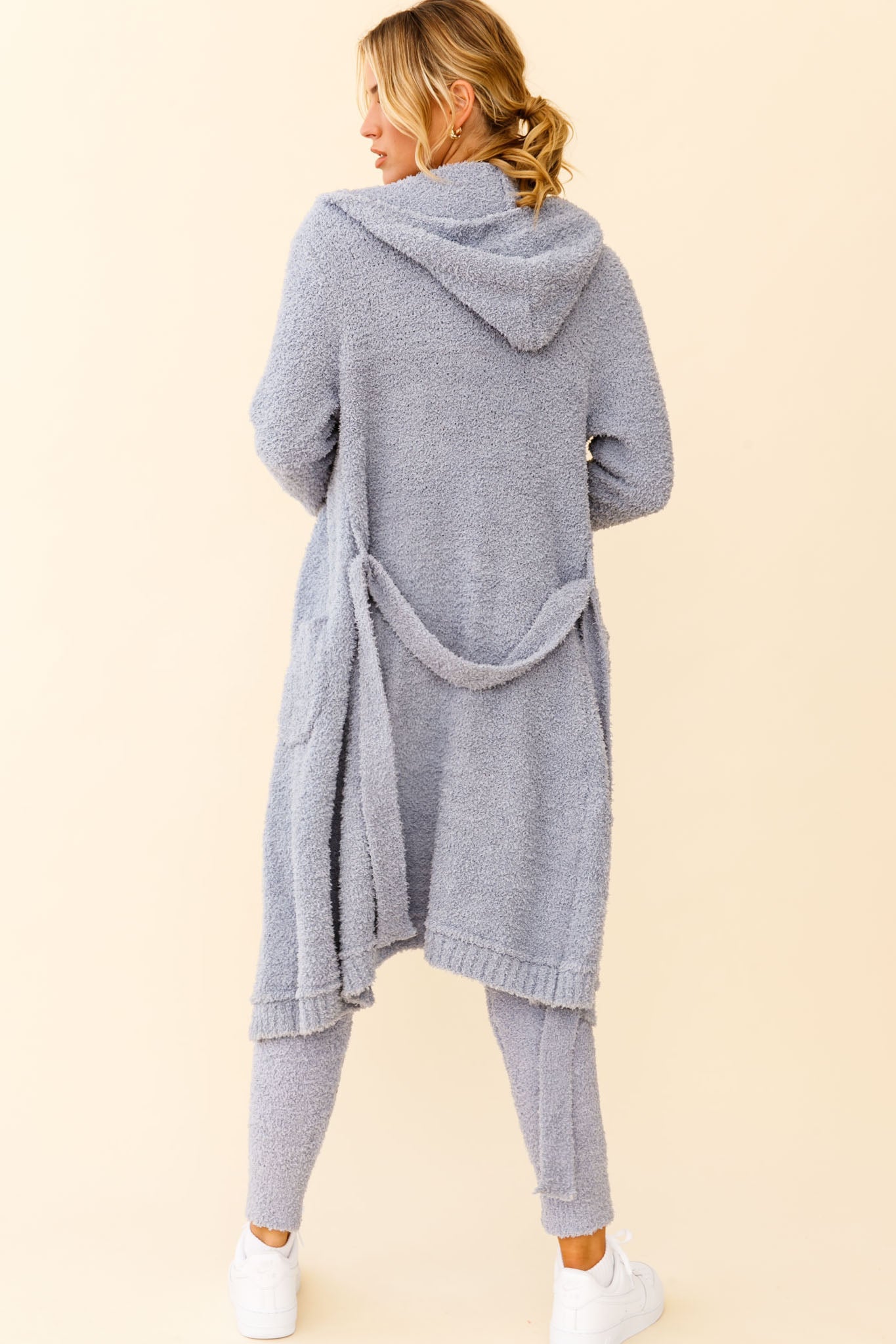 My Girl Fuzzy Knit Longline Pocket Cardigan Steel Blue