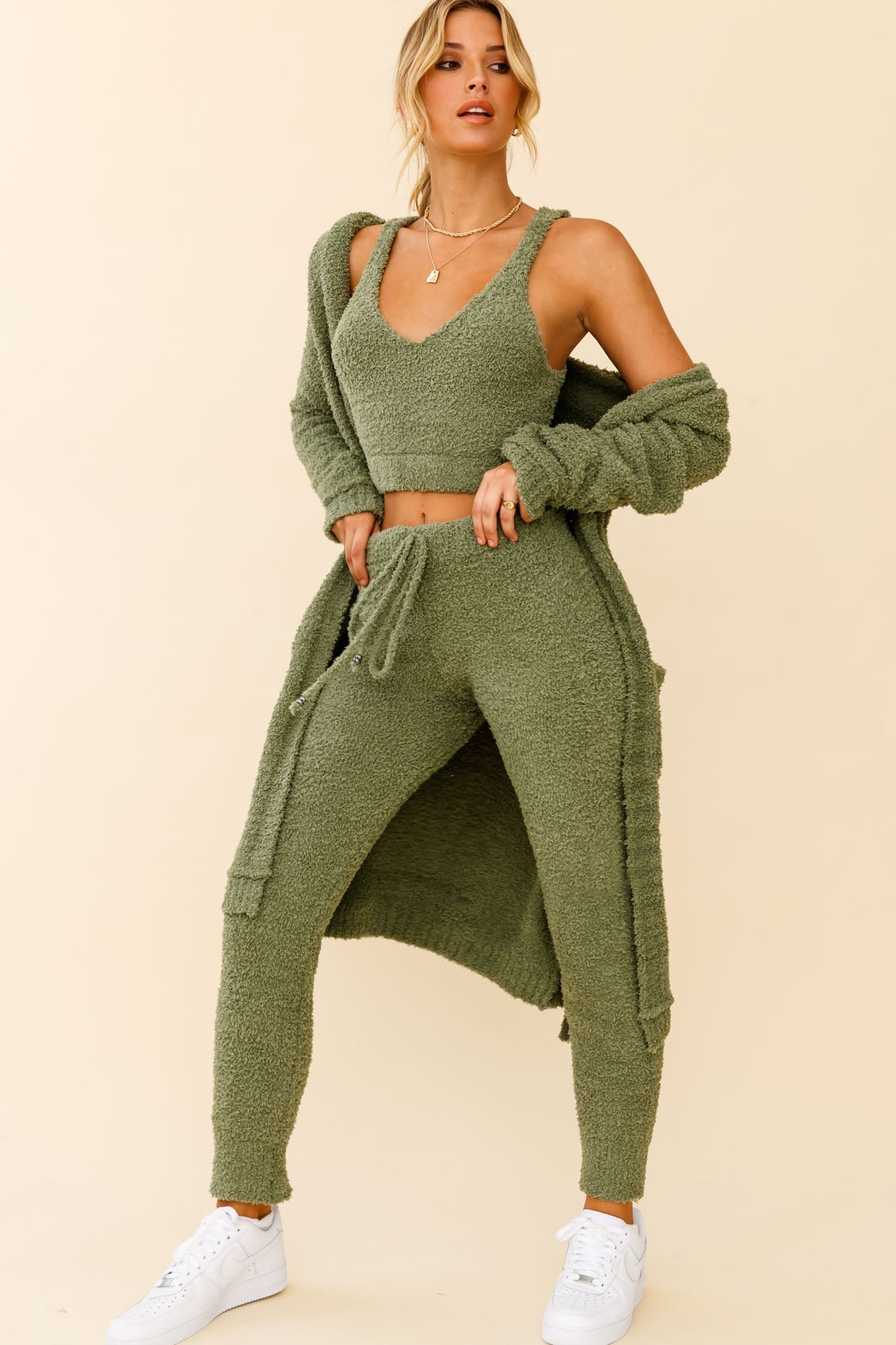 My Girl Fuzzy Knit Jogger Pants Sage