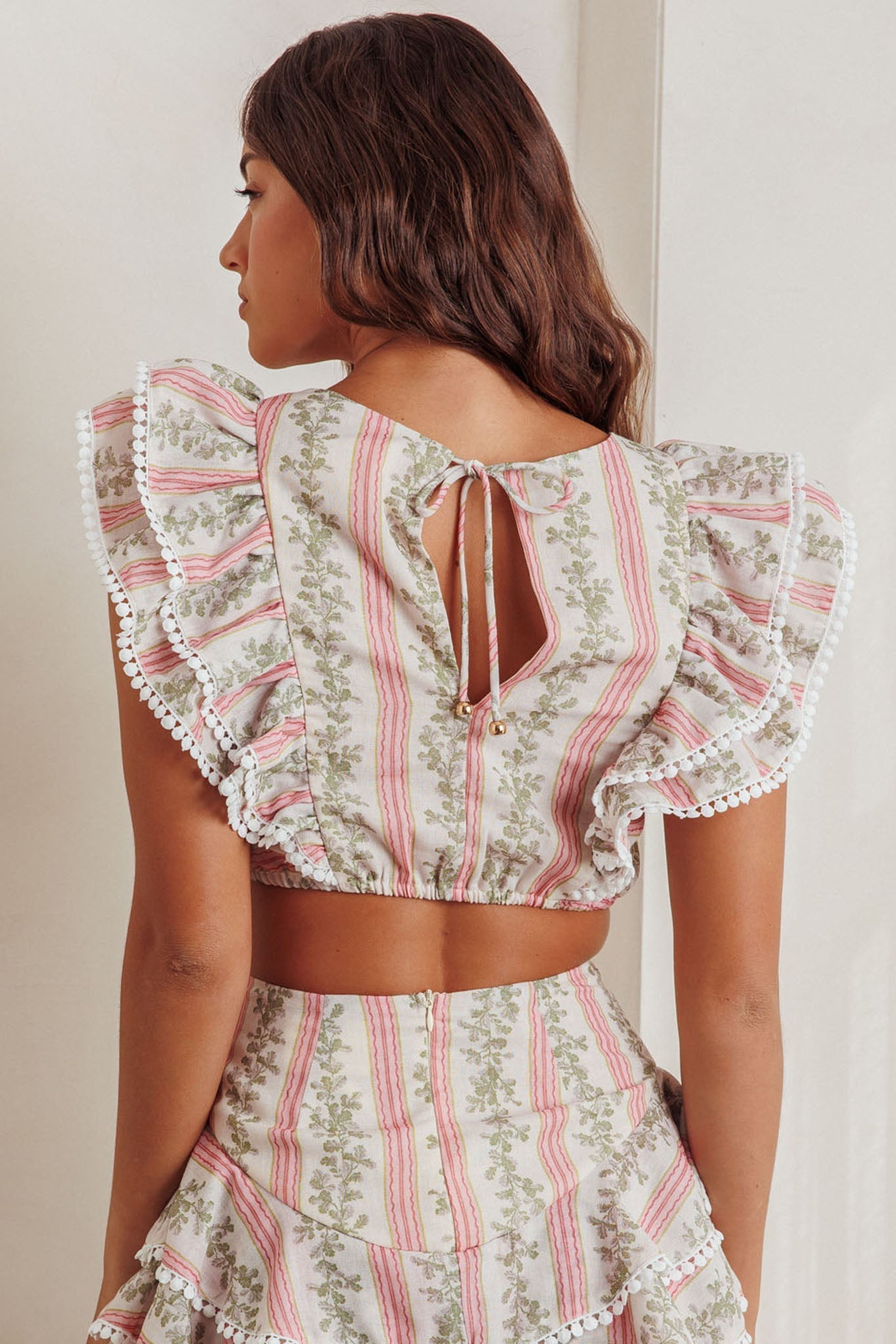 Wild And Free Ruffle Trim Crop Top Floral Natural