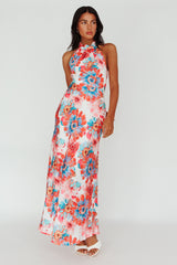 Shana Halterneck Maxi Dress Flowers Pink