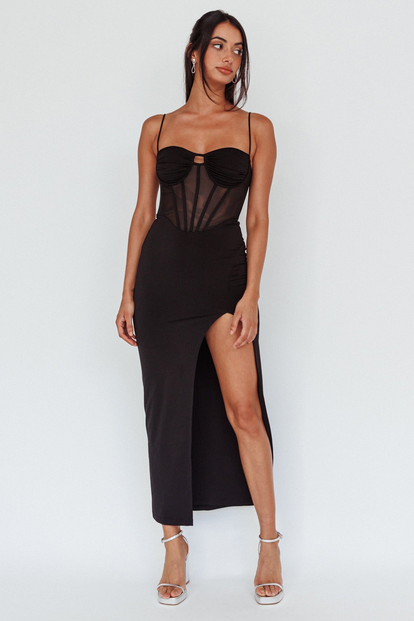 Ginny Sheer Bodice Maxi Dress Black