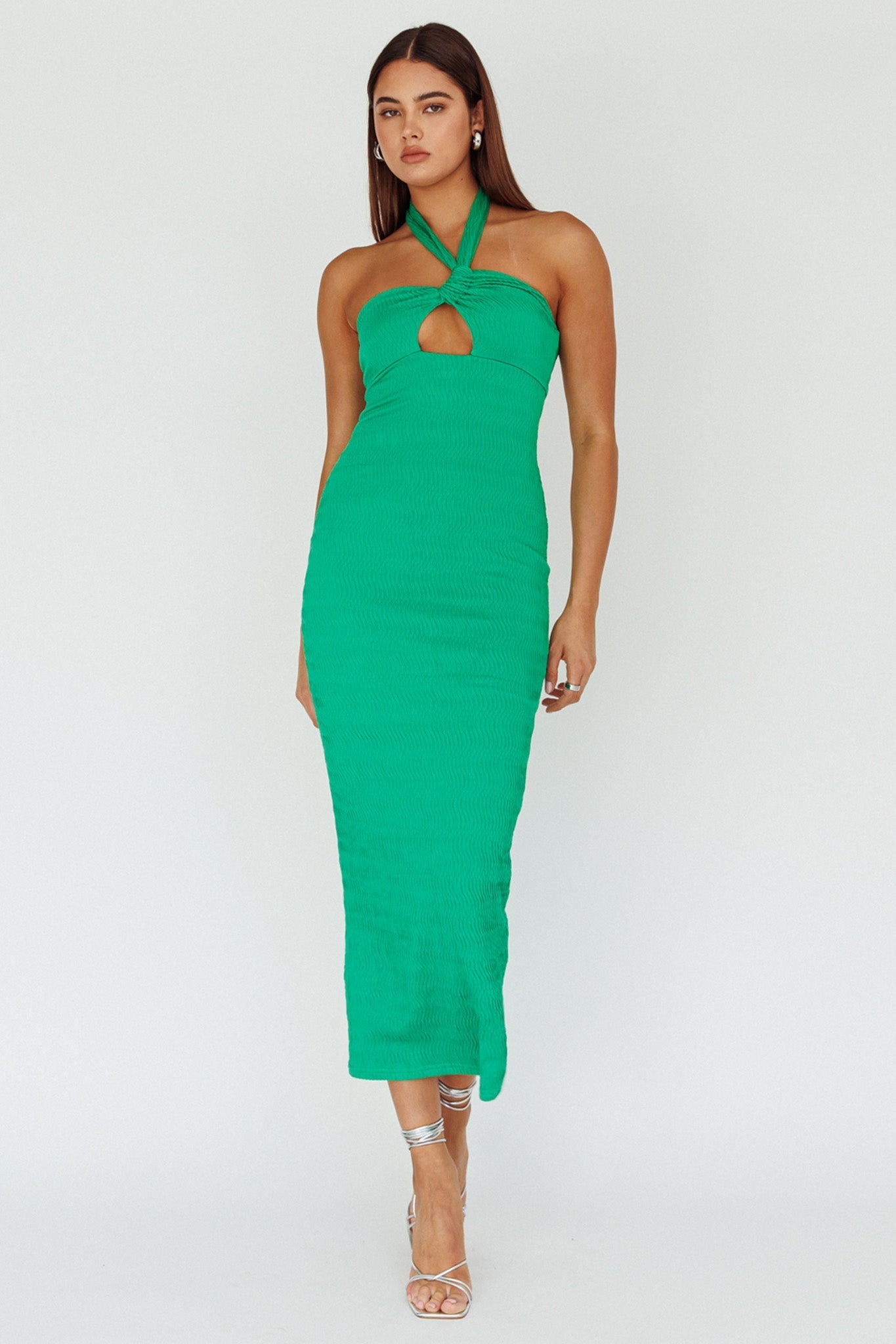Mari Halterneck Midi Dress Green