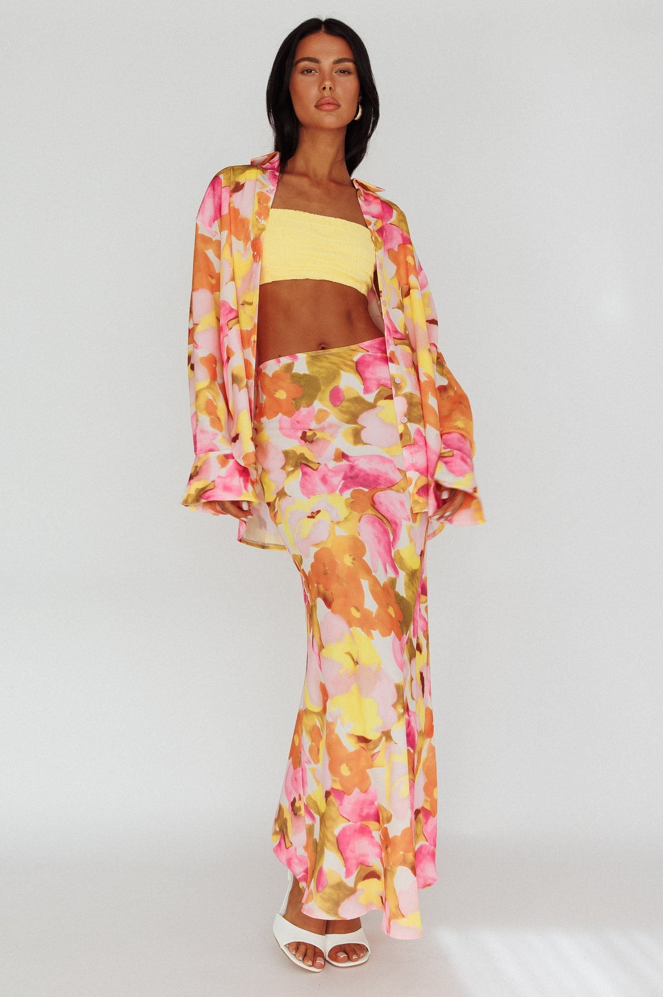 Vacation Midi Skirt Floral Pink/Yellow