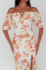 Jalynn Off-Shoulder Split Midi Dress Floral Orange