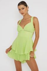 Hard To Catch Lace-Up Back Romper Green