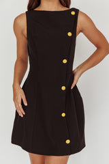 Opulent Button Front Mini Dress Black