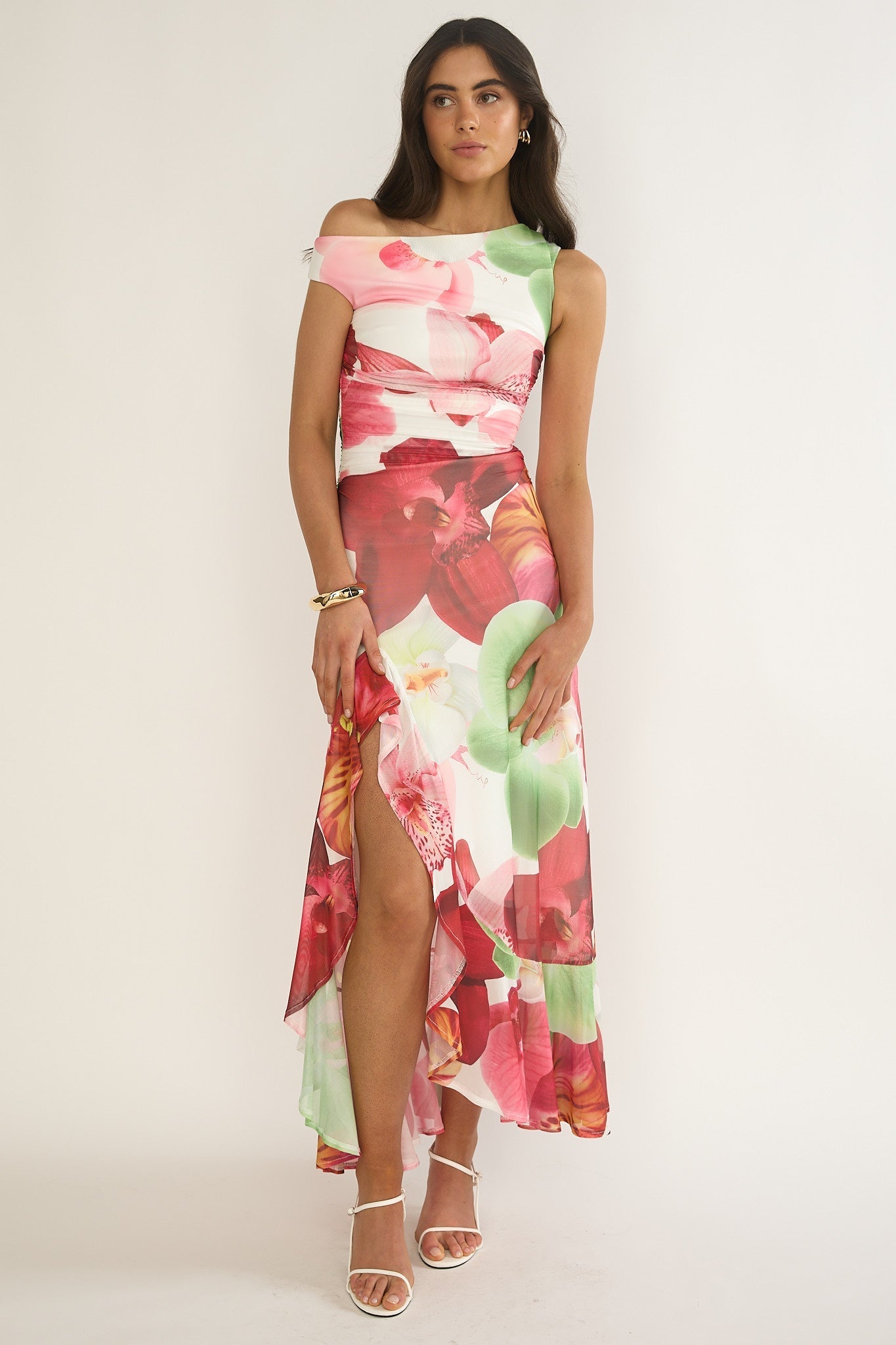 Moonlit Magic Asymmetric Neckline Maxi Dress Floral