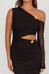 Prima One Shoulder Cut-Out Maxi Dress Black