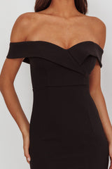 Rider Off-Shoulder Front Split Maxi Dress Black