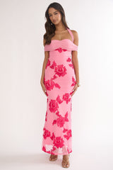 Fleurie Halter Off-Shoulder Maxi Dress Embellished Pink