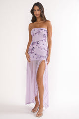 Jezra Strapless Sequin Embellished Maxi Dress Purple
