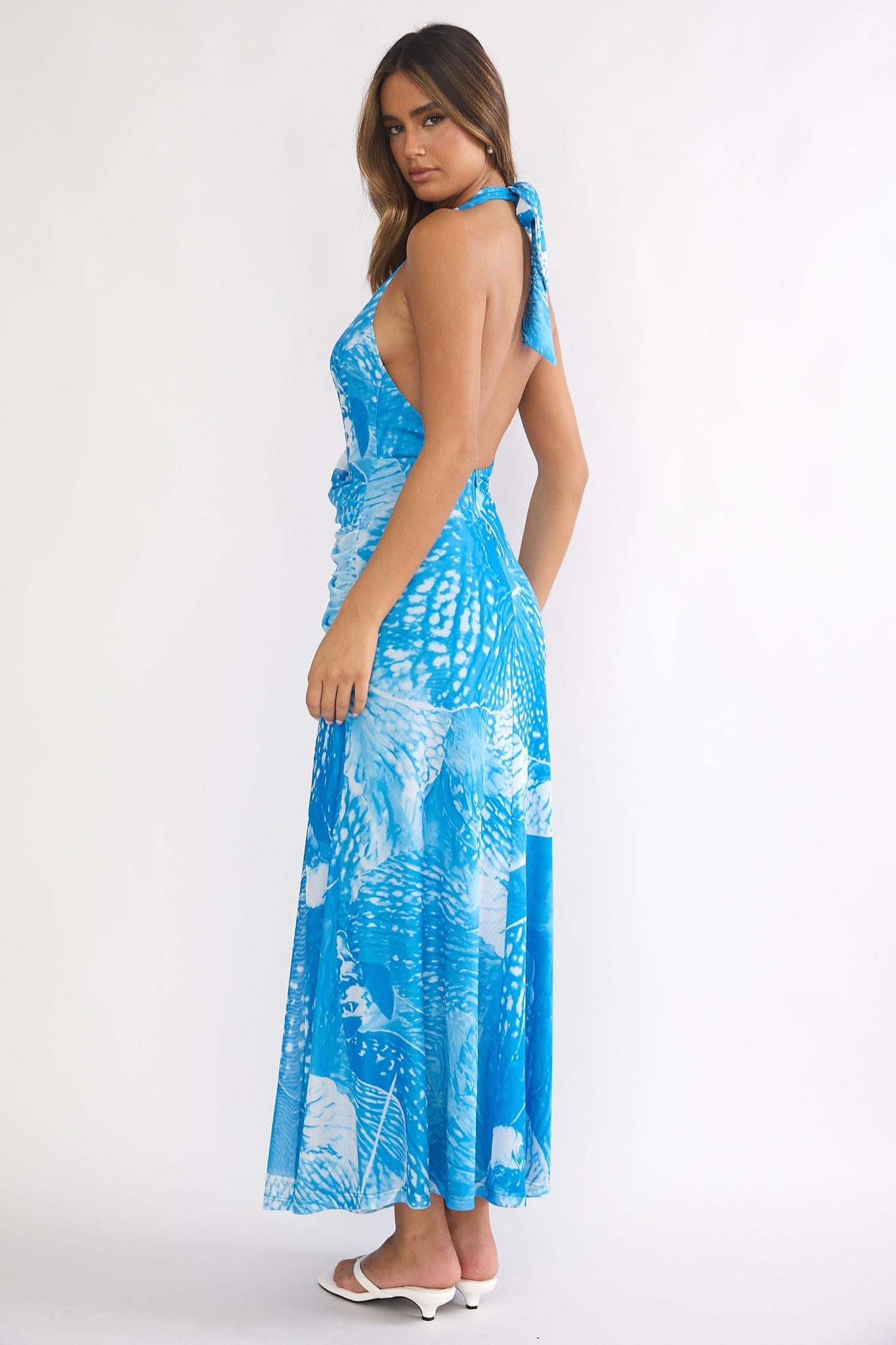 Palomino Plunging Halter Maxi Dress Print Blue