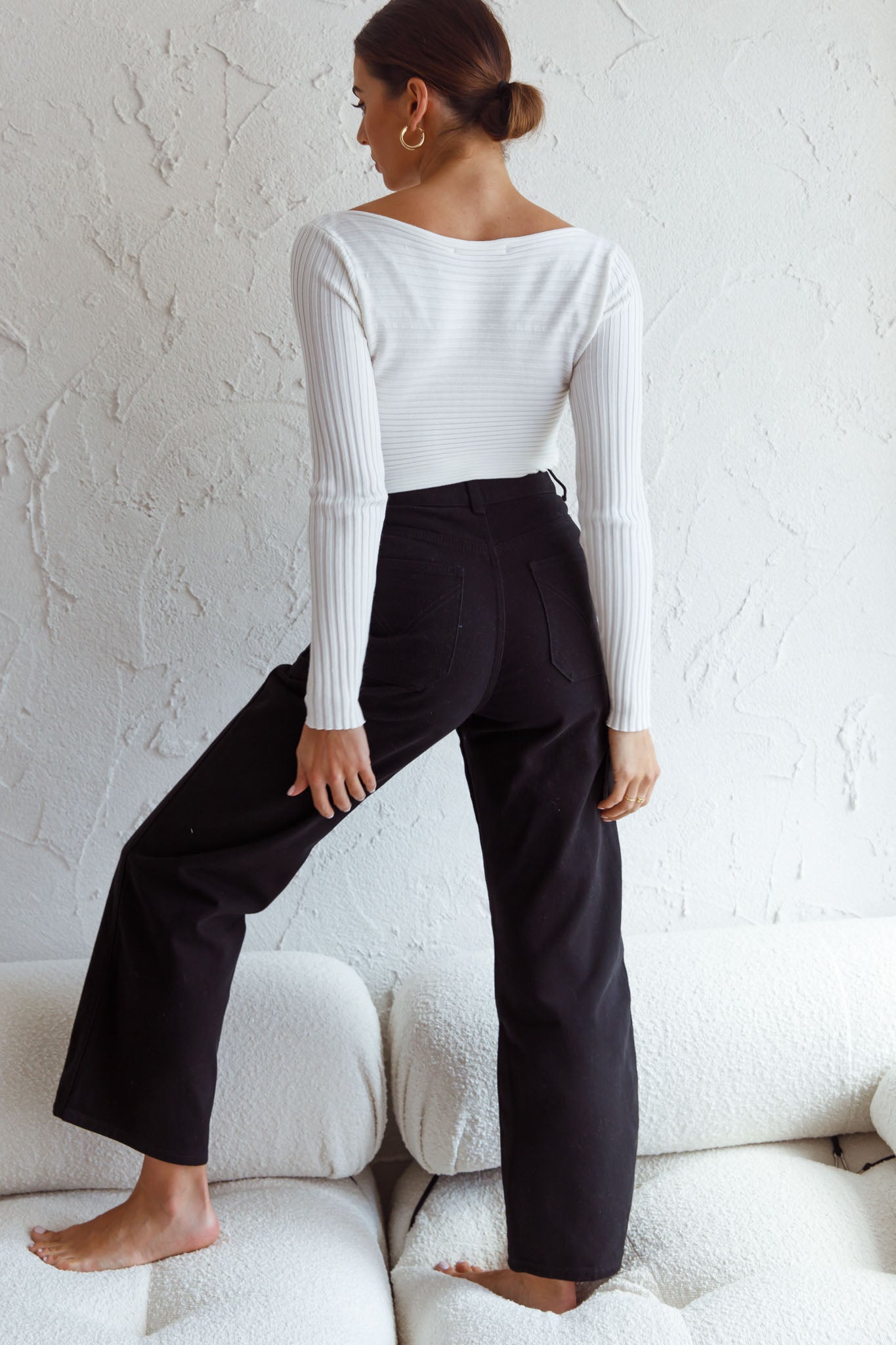 Dream Weaver Long Sleeve Twist Bust Crop Top White