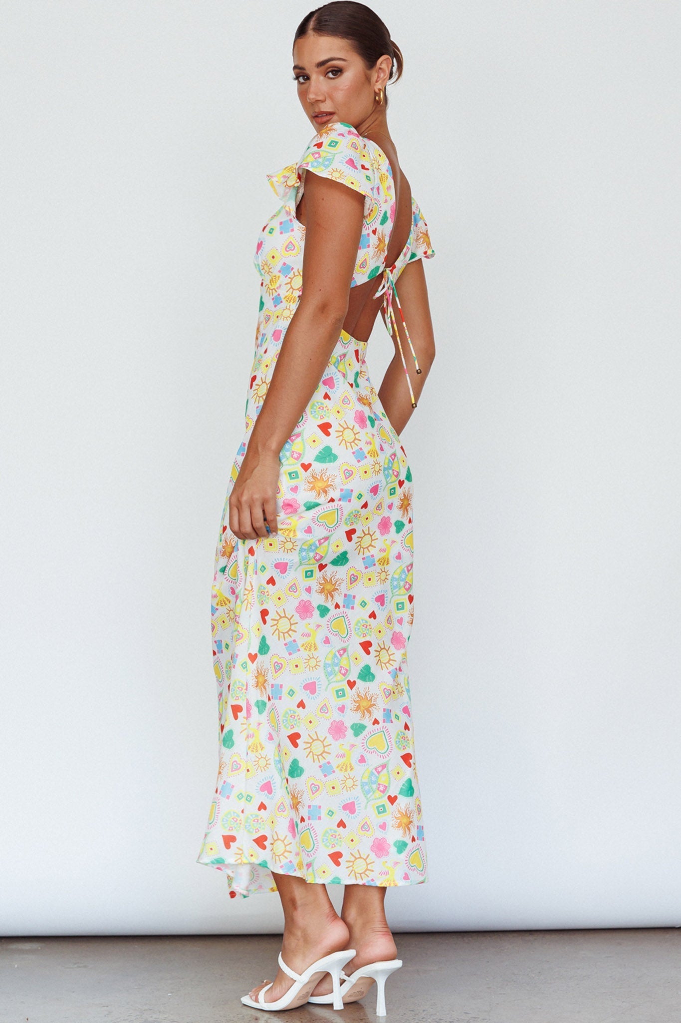 Long Summer Flutter Sleeve Maxi Dress Printed White