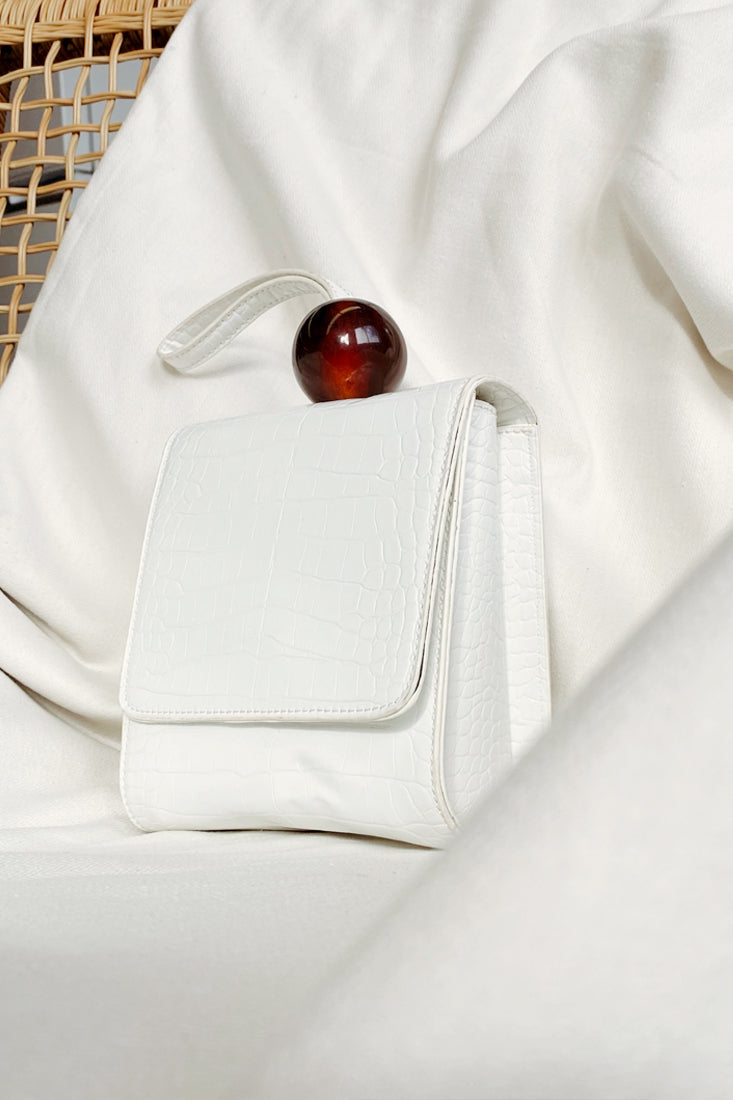 Audrey Wrist Strap Bead Purse White