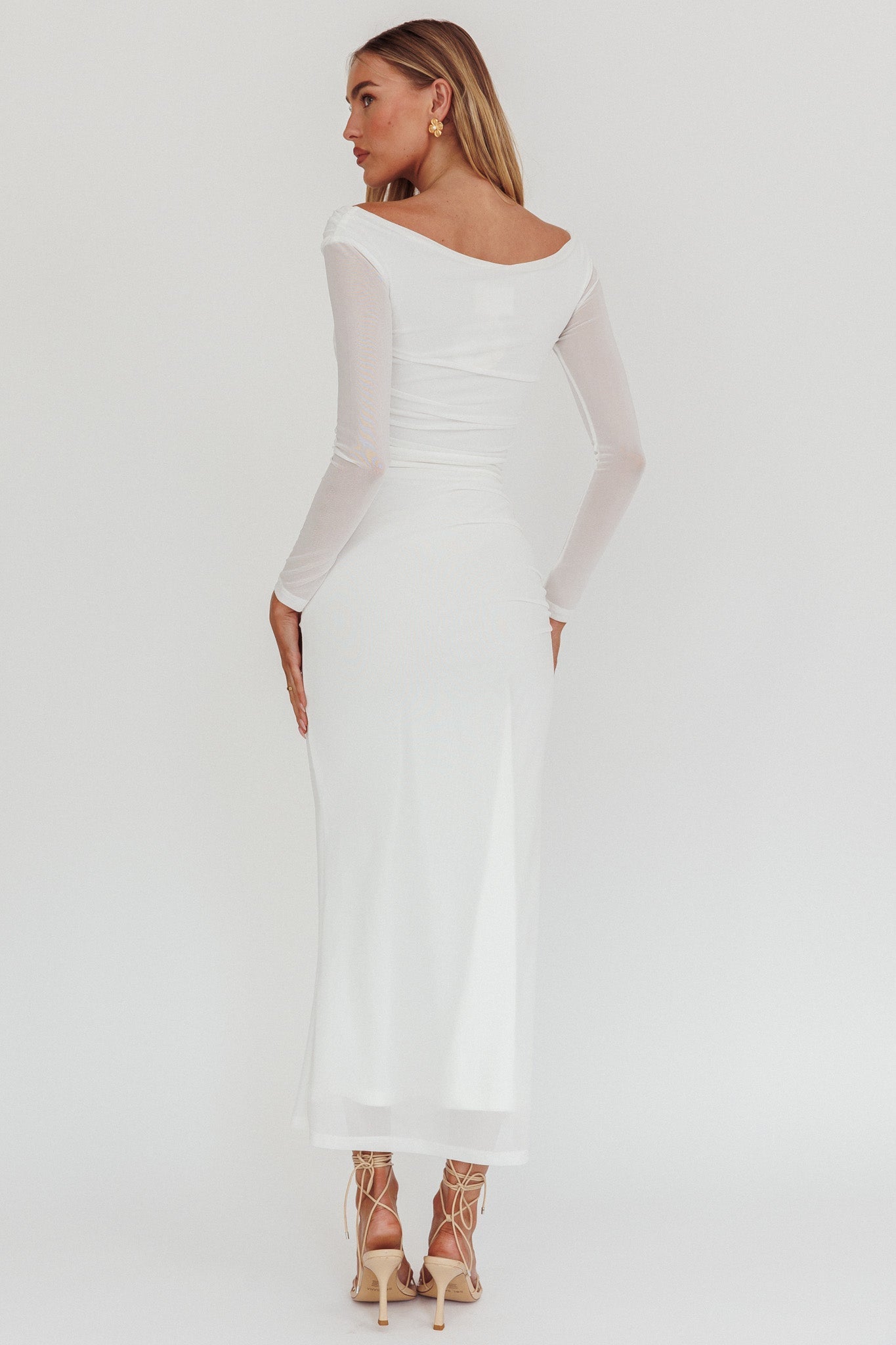 In Blooms Off Shoulder Maxi Dress Off White