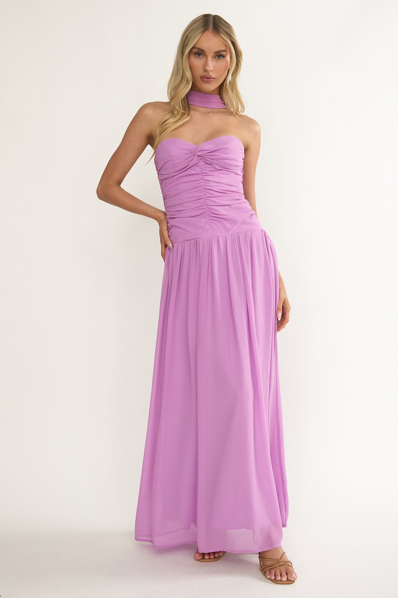 Novarra Twist Bust Strapless Maxi Dress Lilac