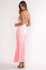 Koral Halter Sequin Maxi Dress Gradient Pink