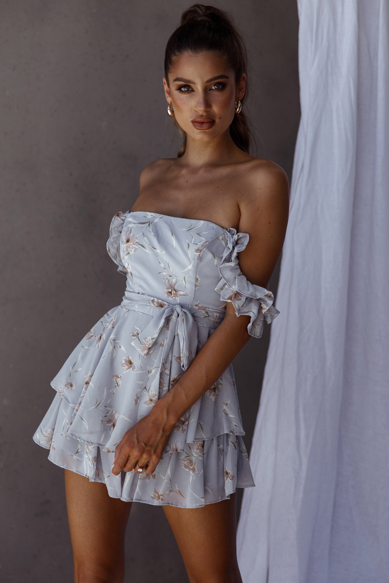 Verona Off-Shoulder Romper Floral Print Blue