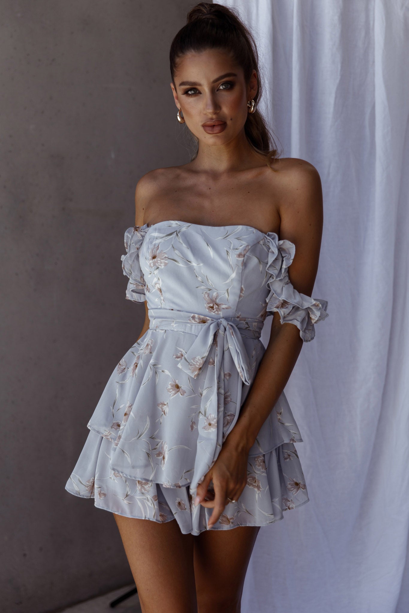 Verona Off-Shoulder Romper Floral Print Blue