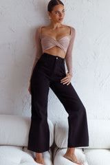 Villa Laguna Twist Bust Long Sleeve Crop Top Beige