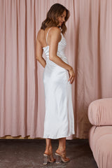 Taking Bets One Shoulder Satin Midi Dress White