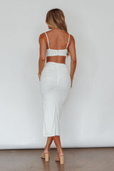 Mary Jane Gathered Bust Tie Back Midi Dress White