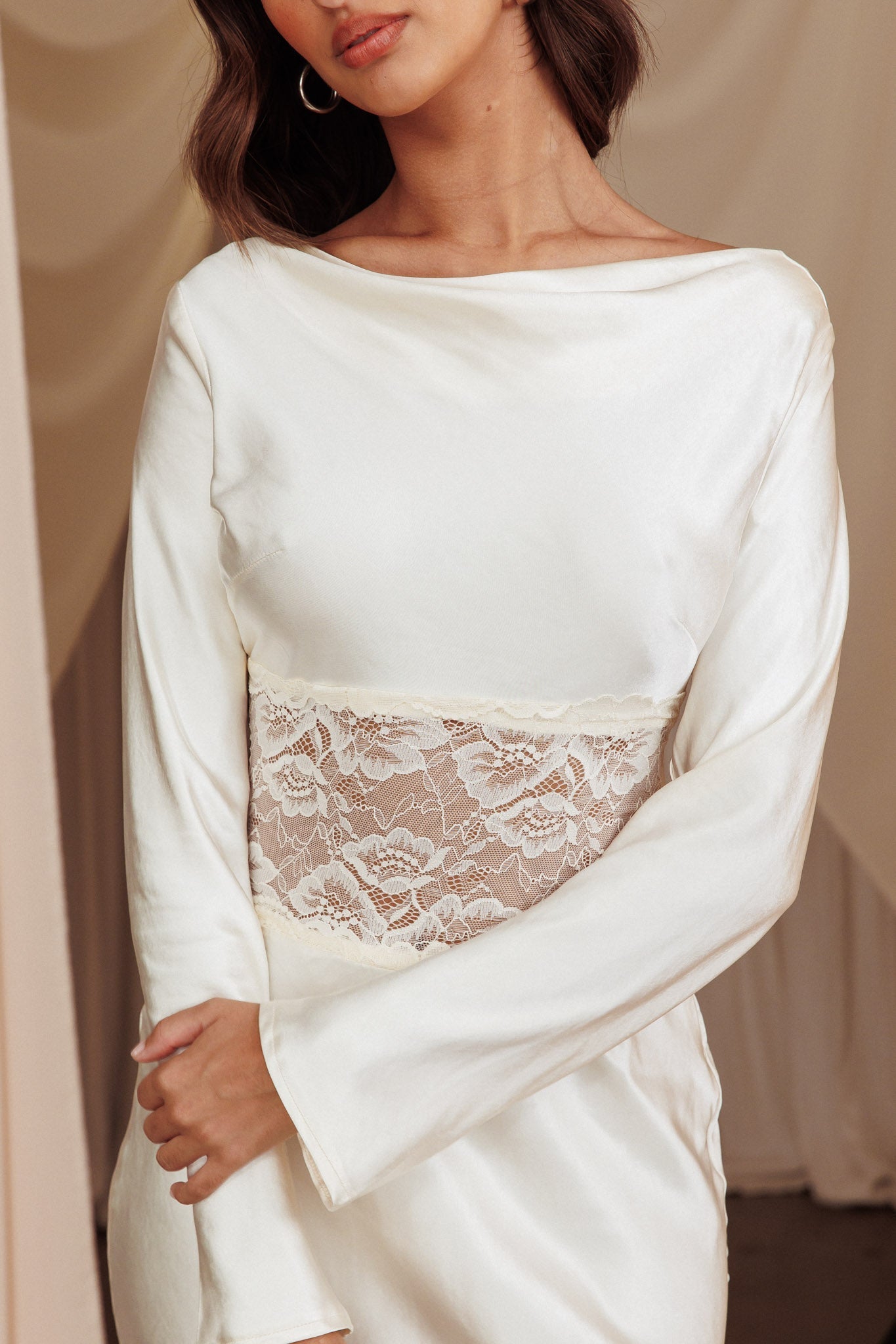 Loveland Lace Insert Cowl Back Dress Oyster