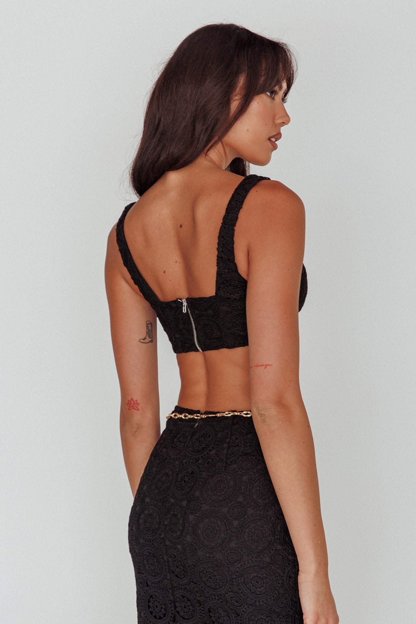 Milano Crochet Lace Crop Top Black