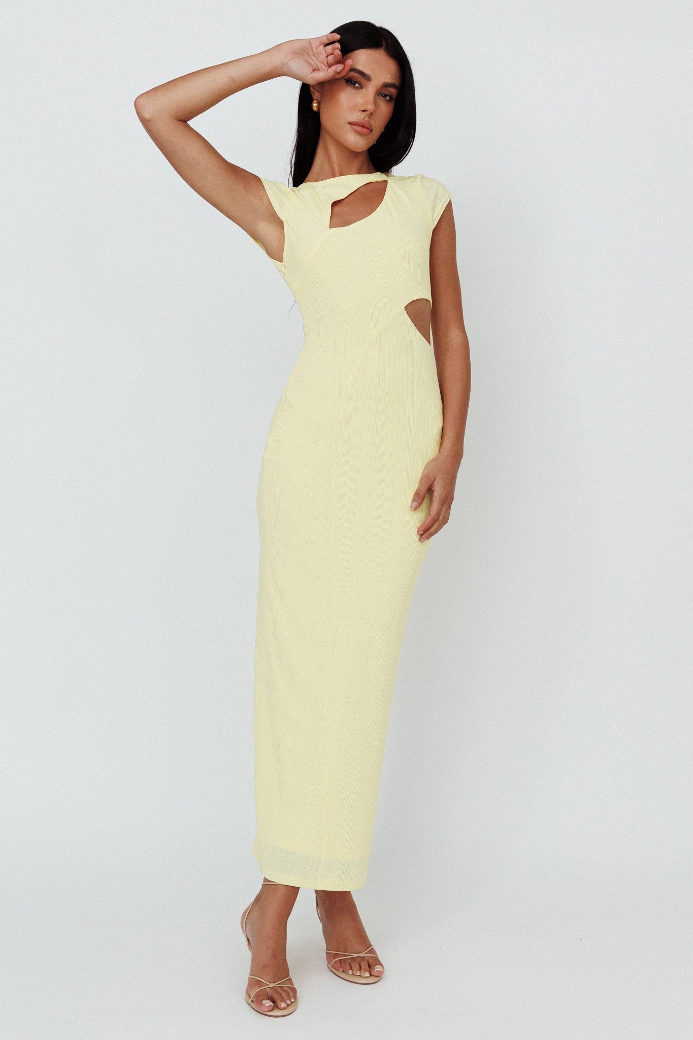 Elenice Cap Sleeve Cut-Out Midi Dress Lemon