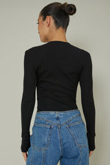 Henley Snap Front Bodysuit Black