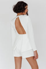 Kamanah Long Sleeve Plunging Neckline Romper White