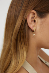 Salvation Zircon Cross Earrings Gold