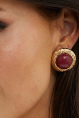 Misty Gold Dome Earrings Wine