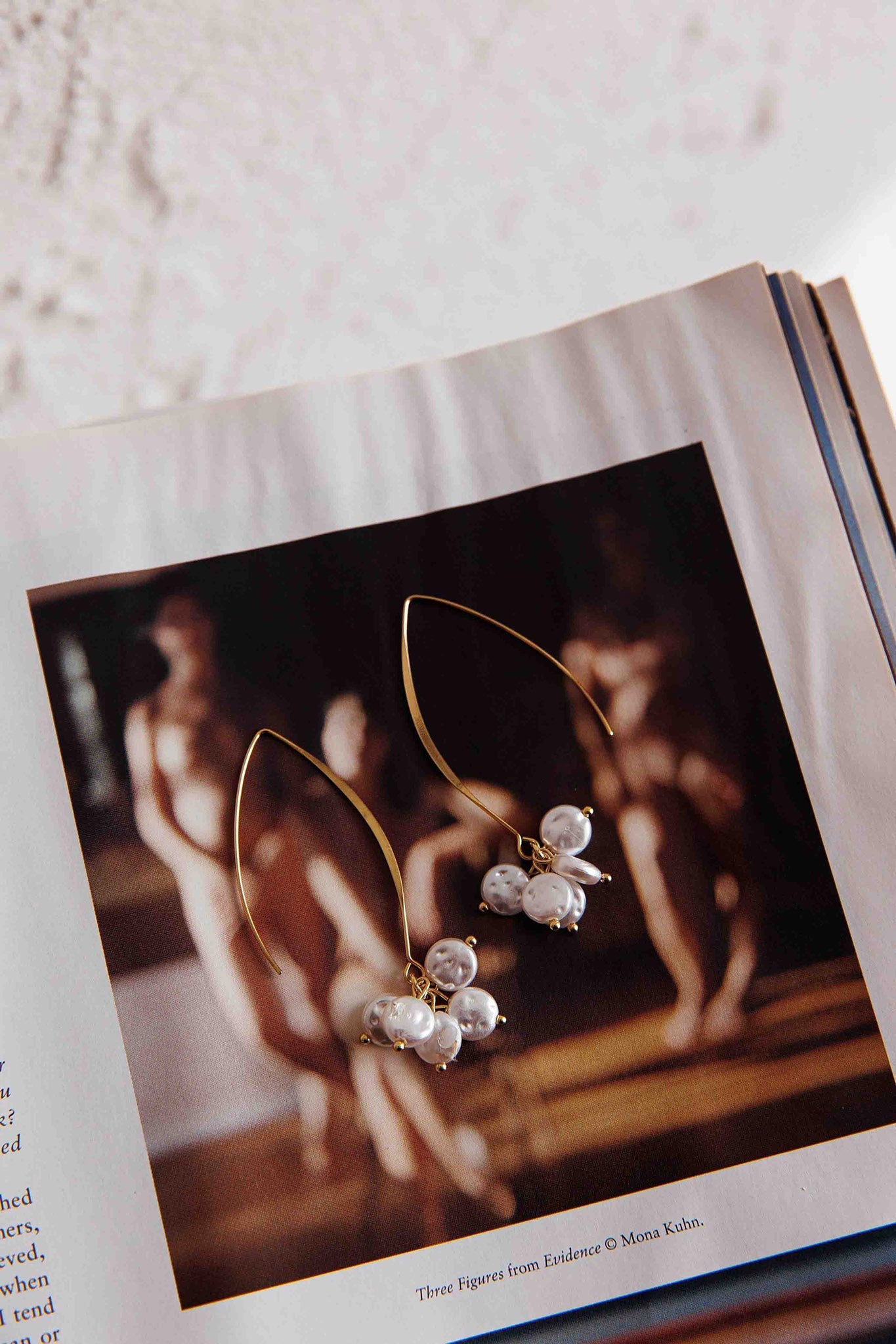 Sarah Pearl Accent Long Hook Earrings Gold