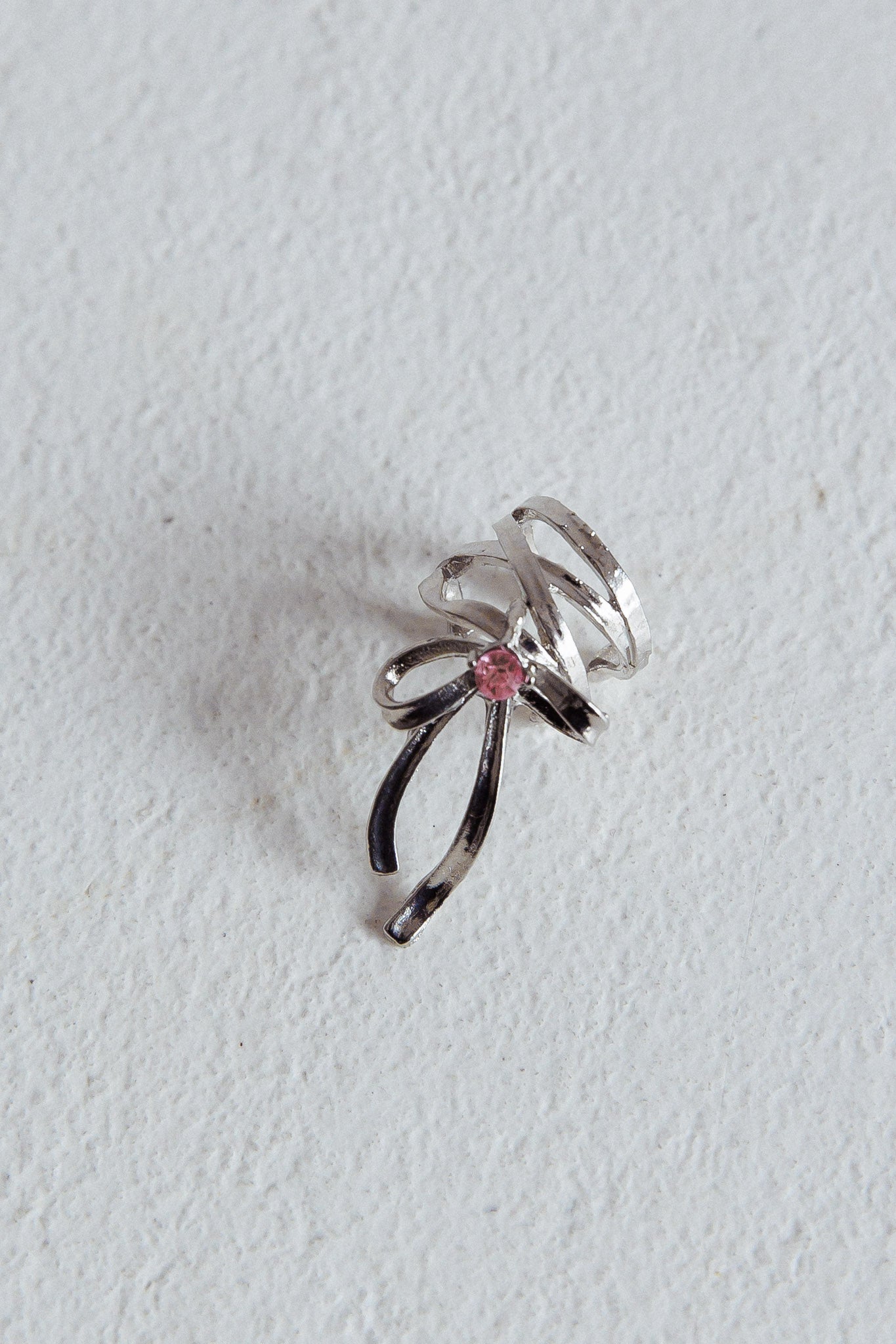 Soiree Rhinestone Bow Ear Cuff Silver