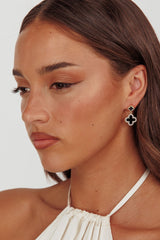 Talia Four-Leaf Clover Earrings Gold Black