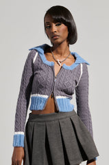 QUEEN OF MY OWN WORLD CROPPED ZIP UP SWEATER