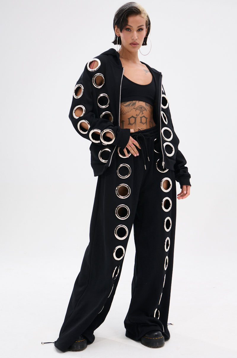 THROUGH THE NIGHT WIDE LEG SWEATPANT WITH HOLES