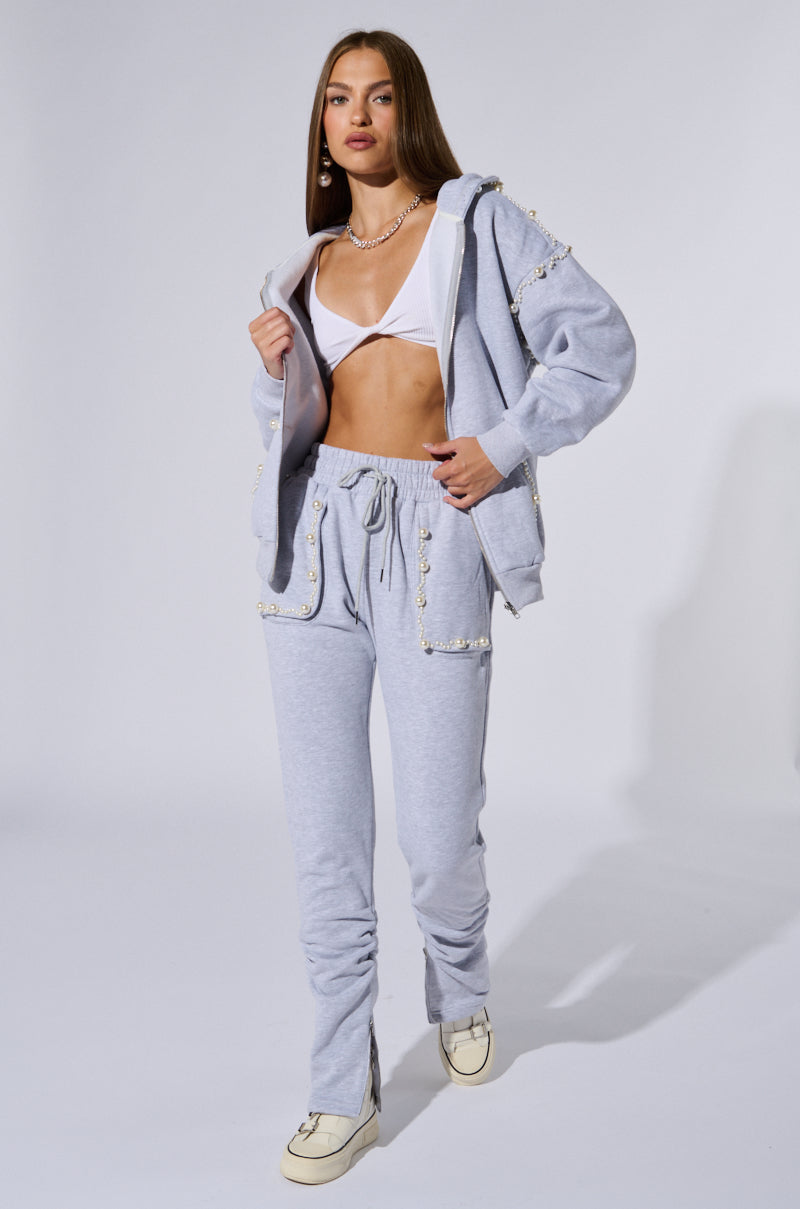 PEARL DETAIL ZIP UP SWEATSHIRT